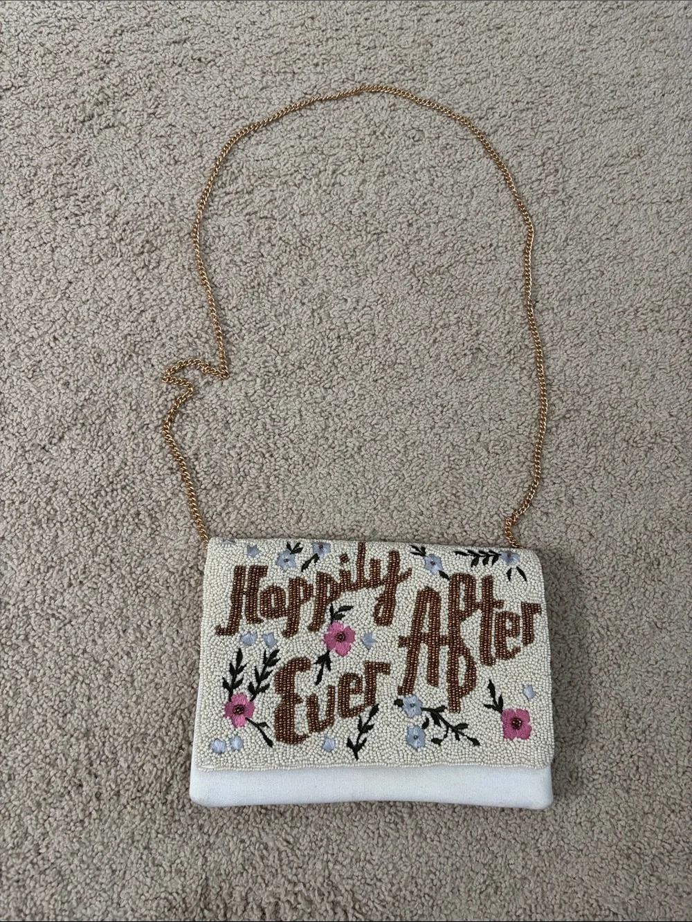 Beaded 'Happily Ever After' White Crossbody Clutch